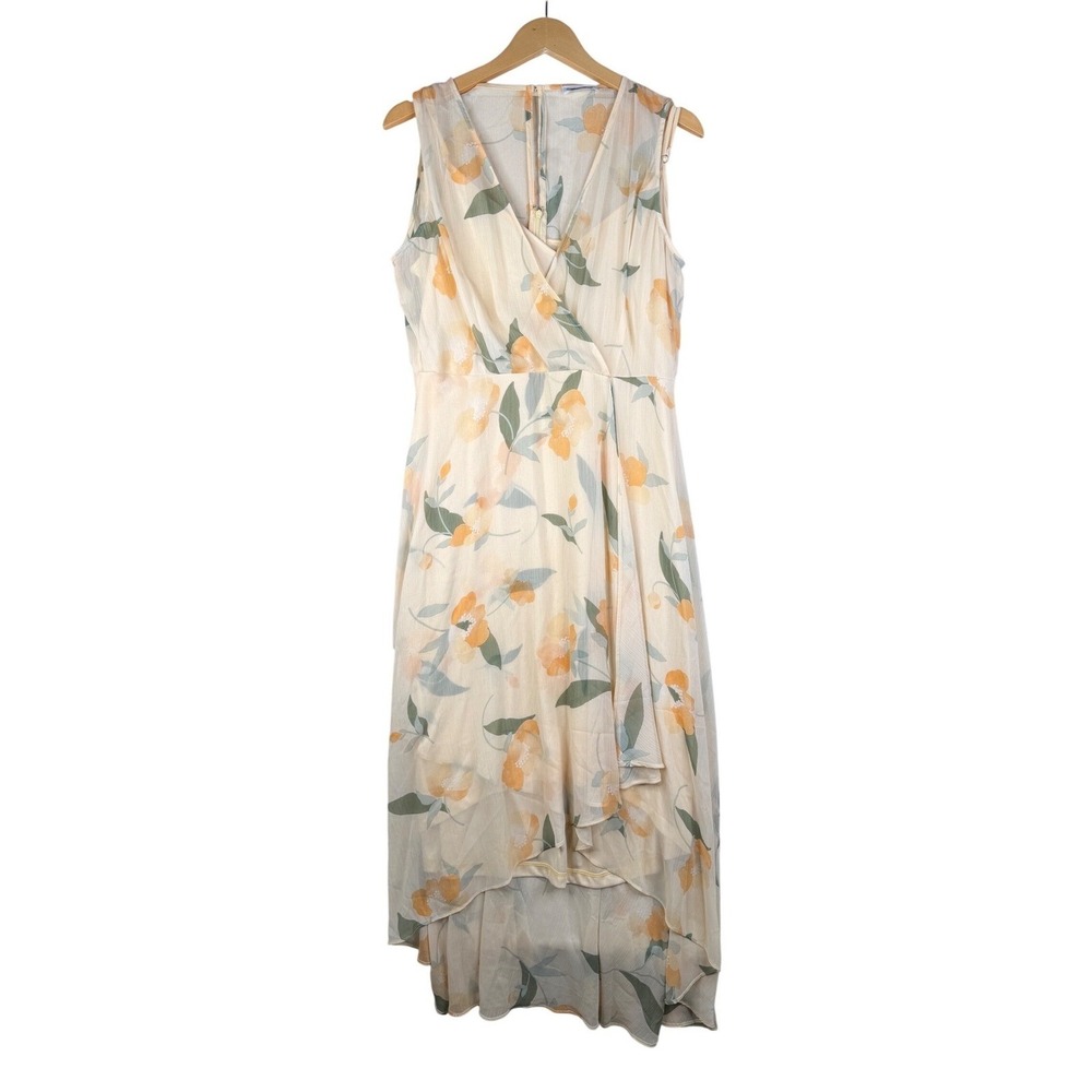 Calvin Klein Floral Print Sleeveless Maxi Dress size 12 White/Yellow/Orange